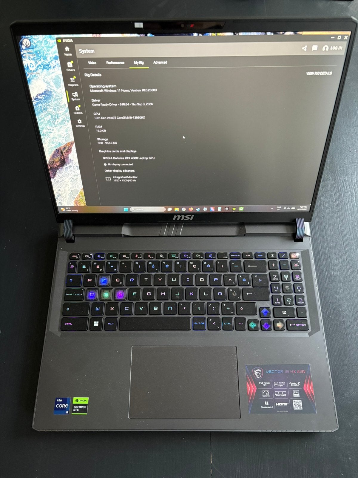MSI VECTOR 16HX (RTX 4080), Computers en Software, Ophalen, Gebruikt, 16 GB
