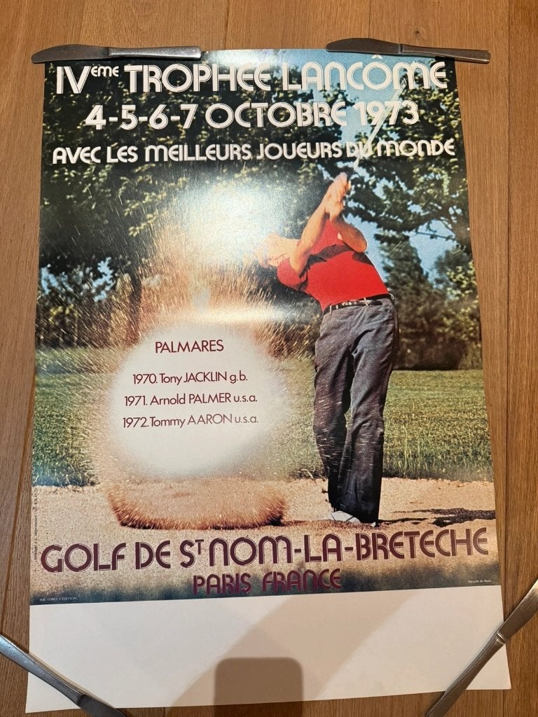 Golfaffiche 4e Trophée Lancôme 1973 bunkerslag facsimile, Rechthoekig Staand, Ophalen of Verzenden, Zo goed als nieuw, Sport