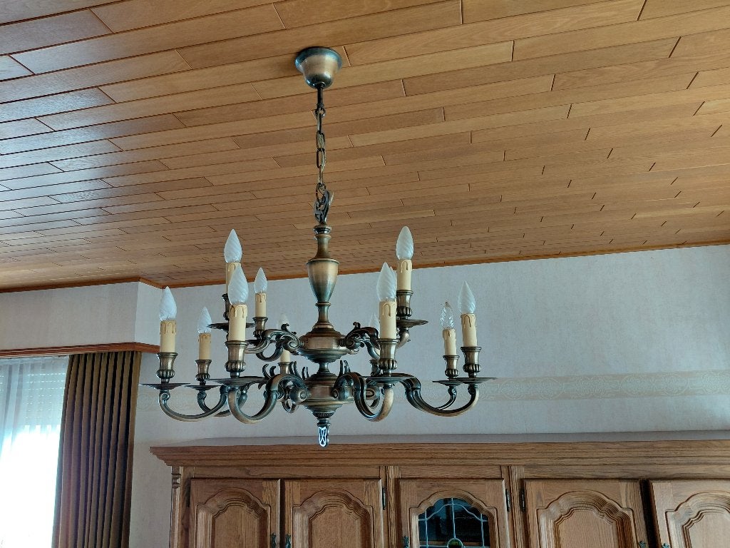 Mooie kroonluchter / hanglamp in messing, Enlèvement, Utilisé, Autres matériaux, Landelijk