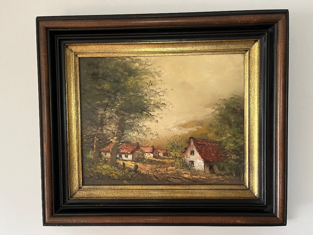 schilderij van J.Renard in mooie kader, Ophalen, Bijzondere lijst, Stads- / dorpsgezicht, Doek