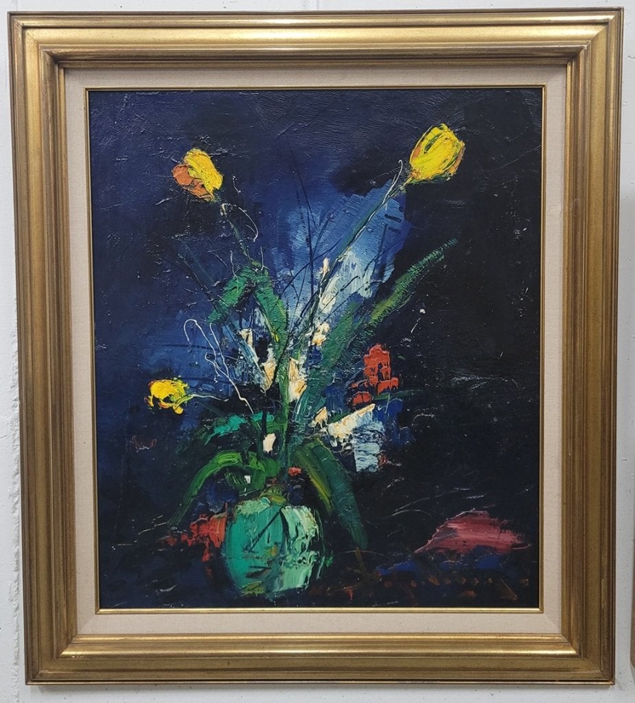 Johnny SCHUDDEBOOM, tulpen, Antiek en Kunst, Ophalen of Verzenden, Gesigneerd, Paneel