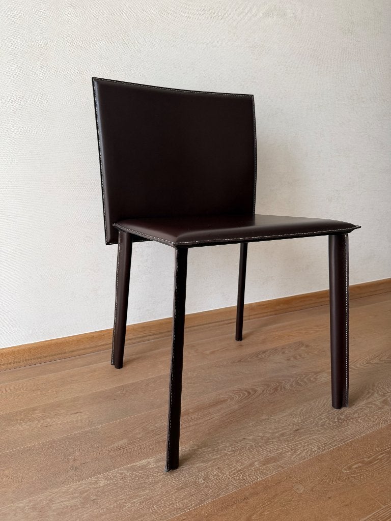 4 eetkamer stoelen, Huis en Inrichting, Stoelen, Ophalen, Bruin, Leer, Zo goed als nieuw