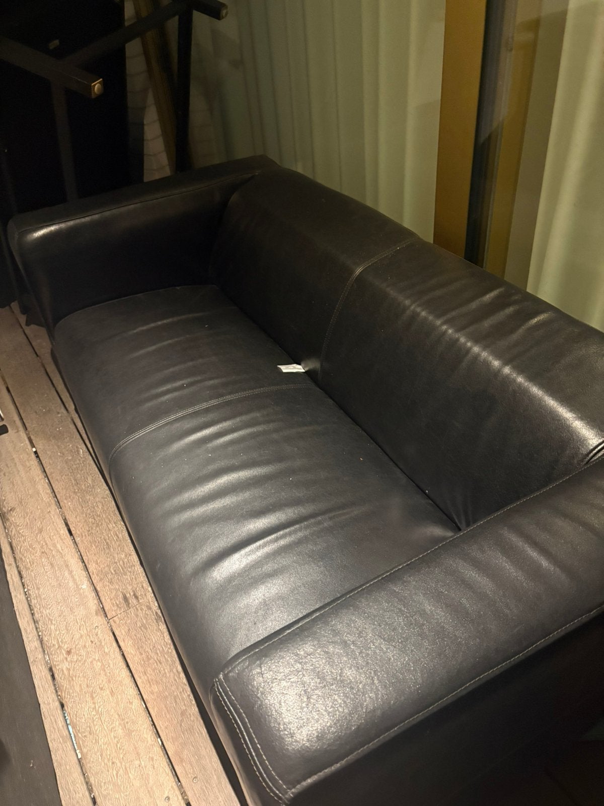 2 Zwarte leren zetel, Huis en Inrichting, Ophalen, Gebruikt, Tweepersoons