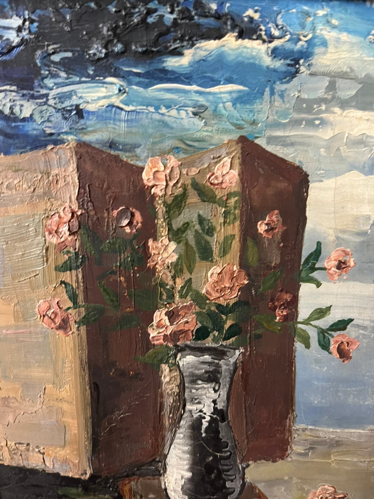 Petit tableau. Max. Carlier, Enlèvement, Fleurs, Toile