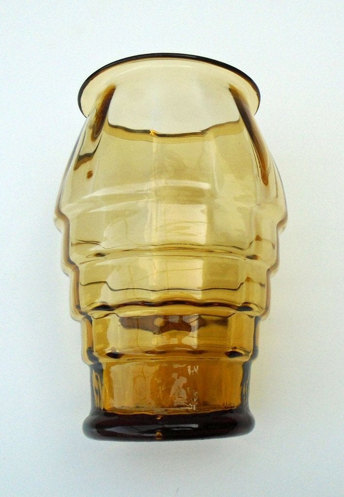 Art deco okerkleurige glas vaas VEP, Ophalen of Verzenden