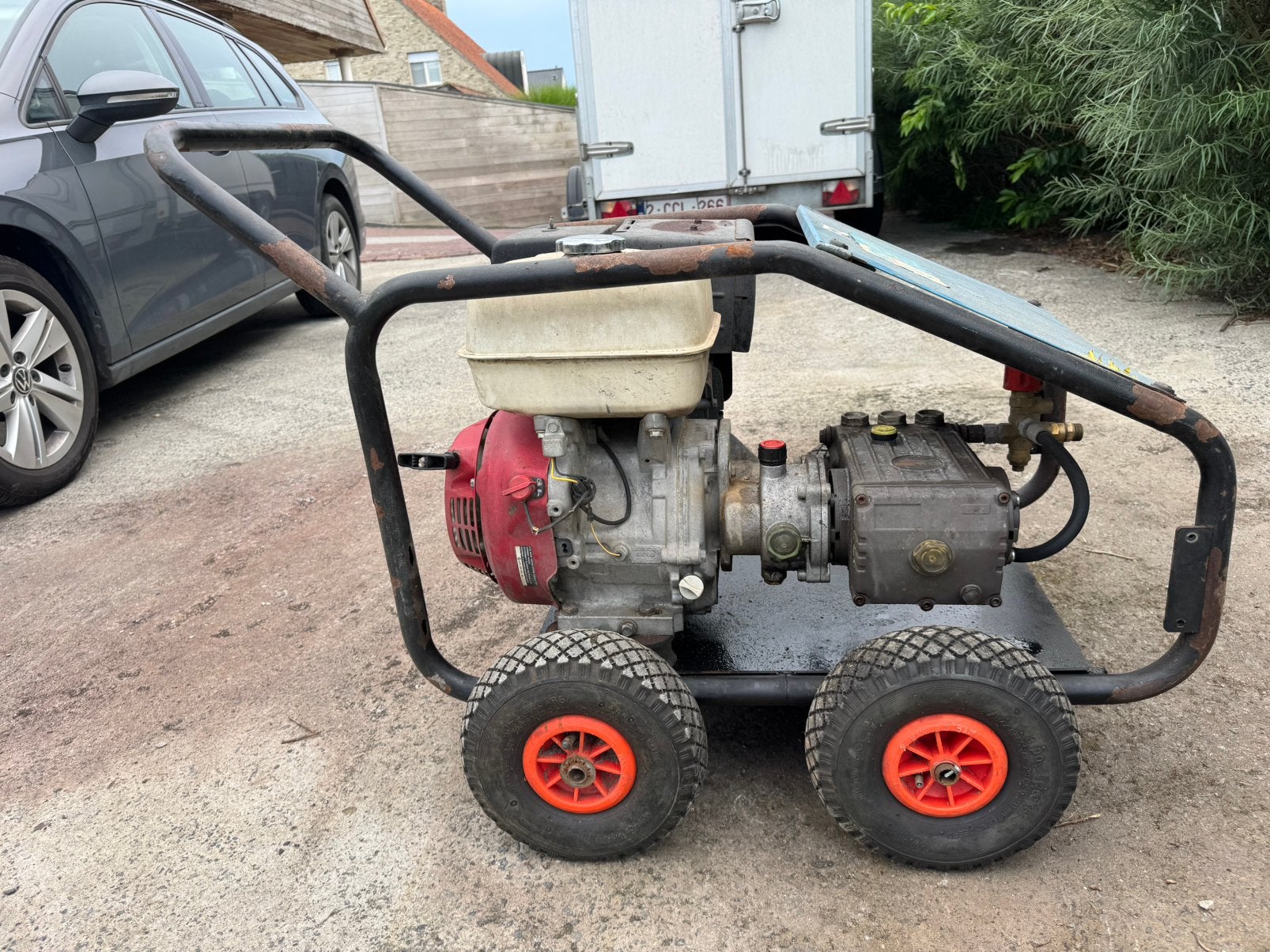 Professionele hogedrukreiniger benzine honda, Ophalen, Gebruikt, Benzine, Met regelbare waterdruk