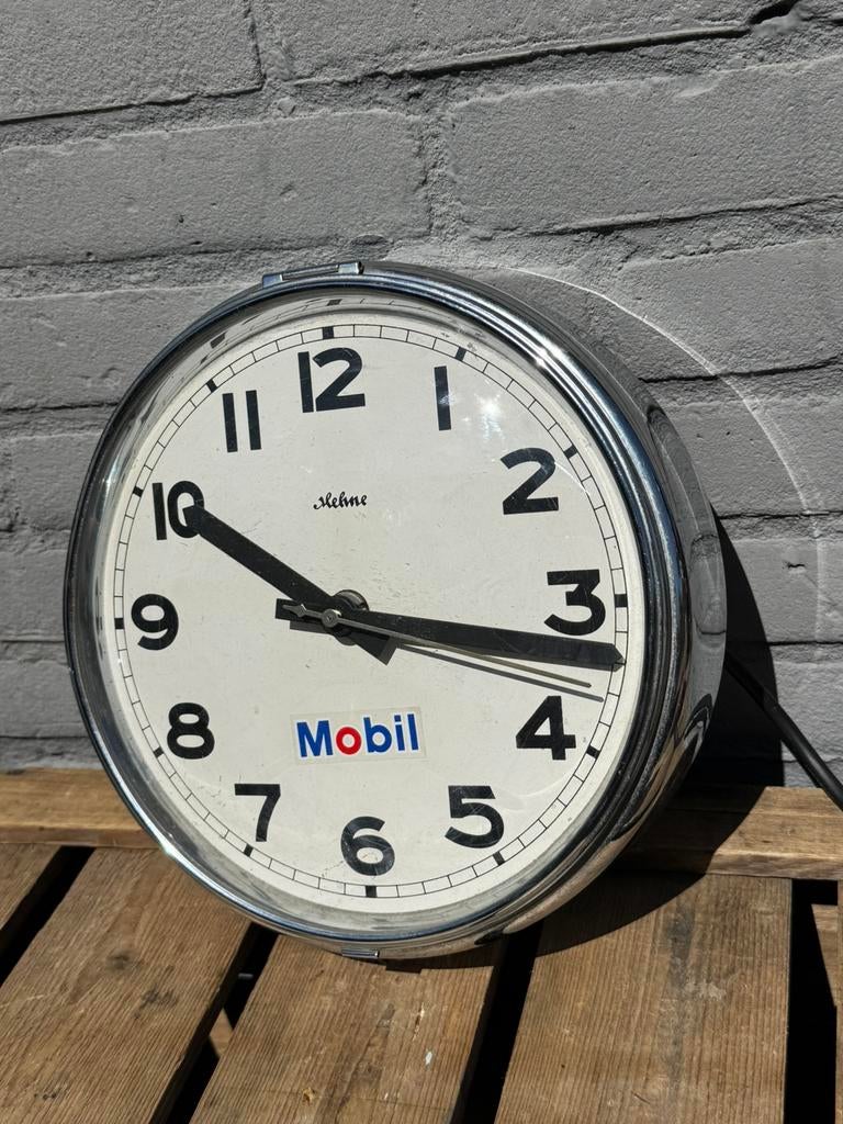 Mobil oude reclame klok, Ophalen of Verzenden, Gebruikt, Gebruiksvoorwerp