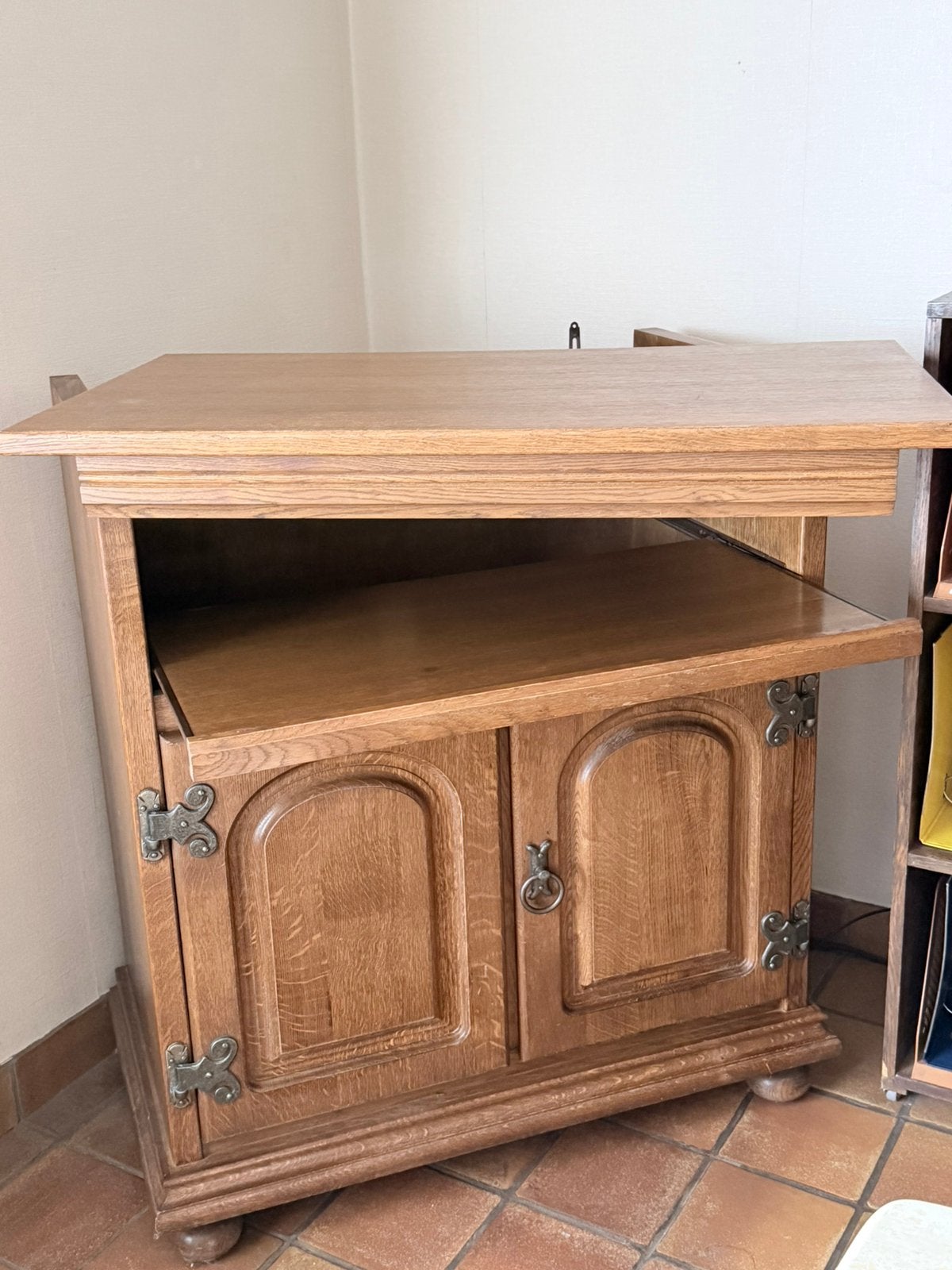 Eiken tv meubel met draaiblad, Ophalen, Gebruikt, 100 tot 150 cm, Eikenhout