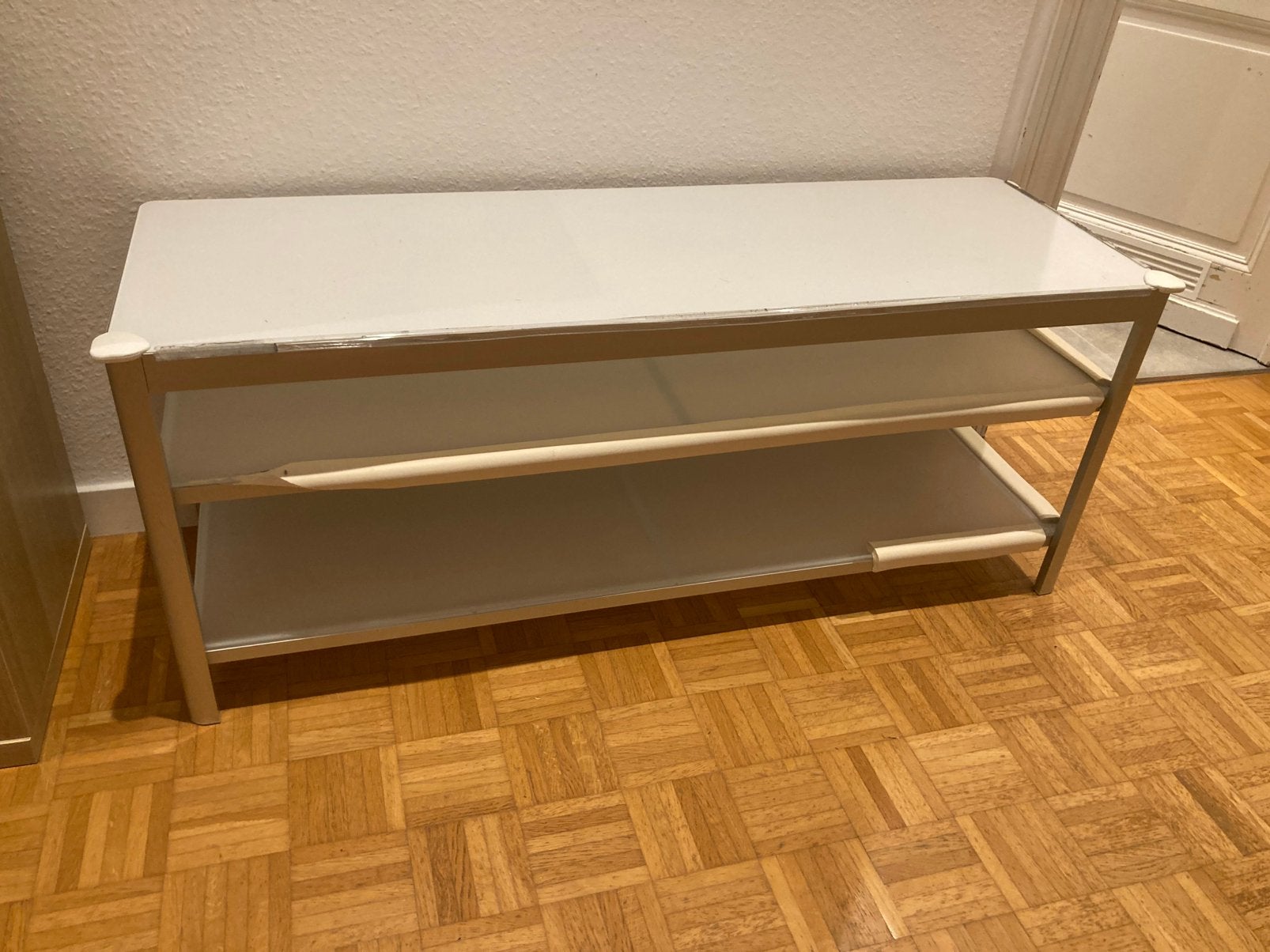 Meuble télé, Maison & Meubles, 100 à 150 cm, Verre, Enlèvement, Utilisé