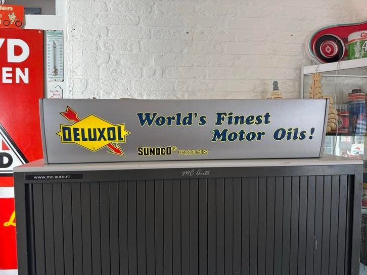 Vintage Deluxol Sunoco Motor Oils Lichtbak Reclamebord