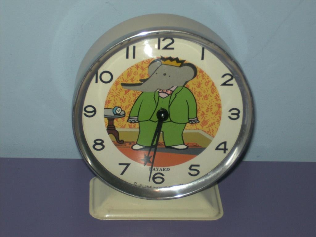 Vintage wekker: babar. (bayard 1971), Ophalen of Verzenden, Gebruikt