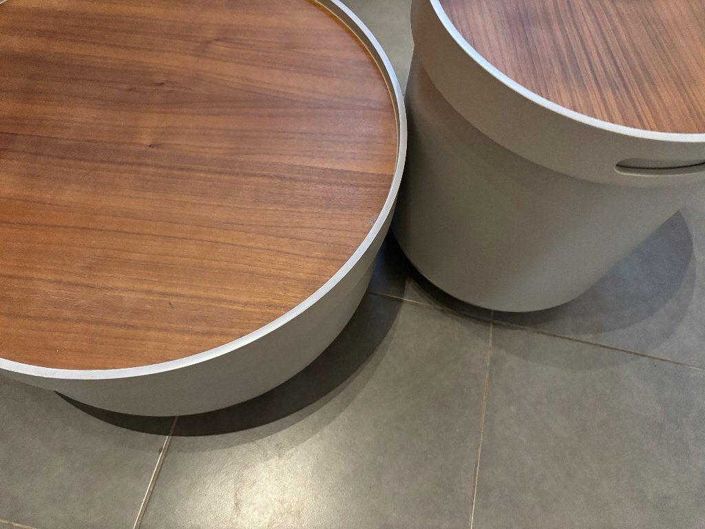 Ronde salontafel /opbergset met plateau gedeelte, Ophalen, 50 – 75, Kunststof, Gebruikt