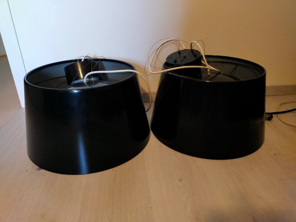 Set van 2 prachtige zwarte hanglampen, Ophalen, E27 (groot), Zo goed als nieuw, Metaal
