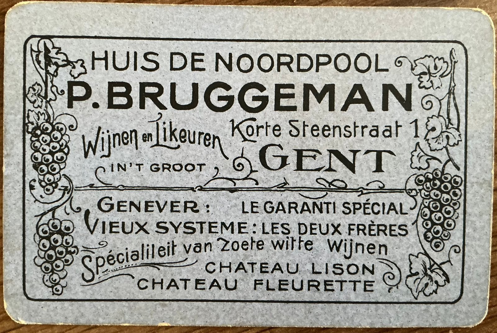 Speelkaart WIJNEN/LIKEUR/HUIS DE NOORDPOOL/P.BRUGGEMAN/GENT, Verzamelen, Ophalen of Verzenden, Zo goed als nieuw, Speelkaart(en)