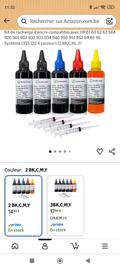 Encre noire pour cartouche HP, Enlèvement