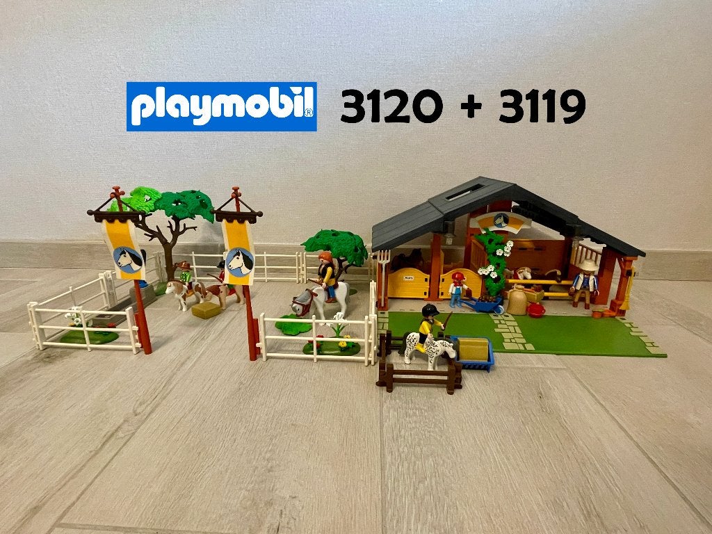 Playmobil set 3120 Manege + 3119 Meisje en pony + Extra’s, Enlèvement ou Envoi, Bâtiment, Comme neuf, Kit complet