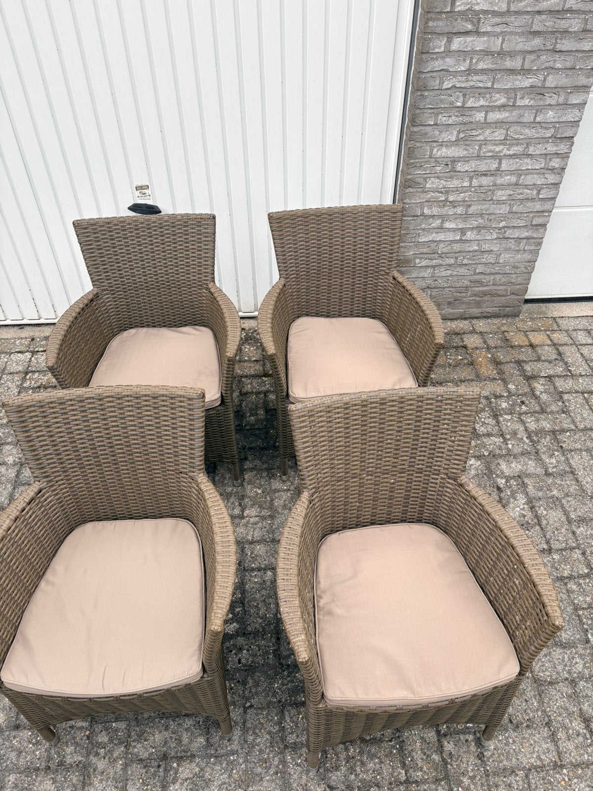 4 tuinstoeltjes (rotan-look), Jardin & Terrasse, Chaises de jardin, Enlèvement, Utilisé, Synthétique