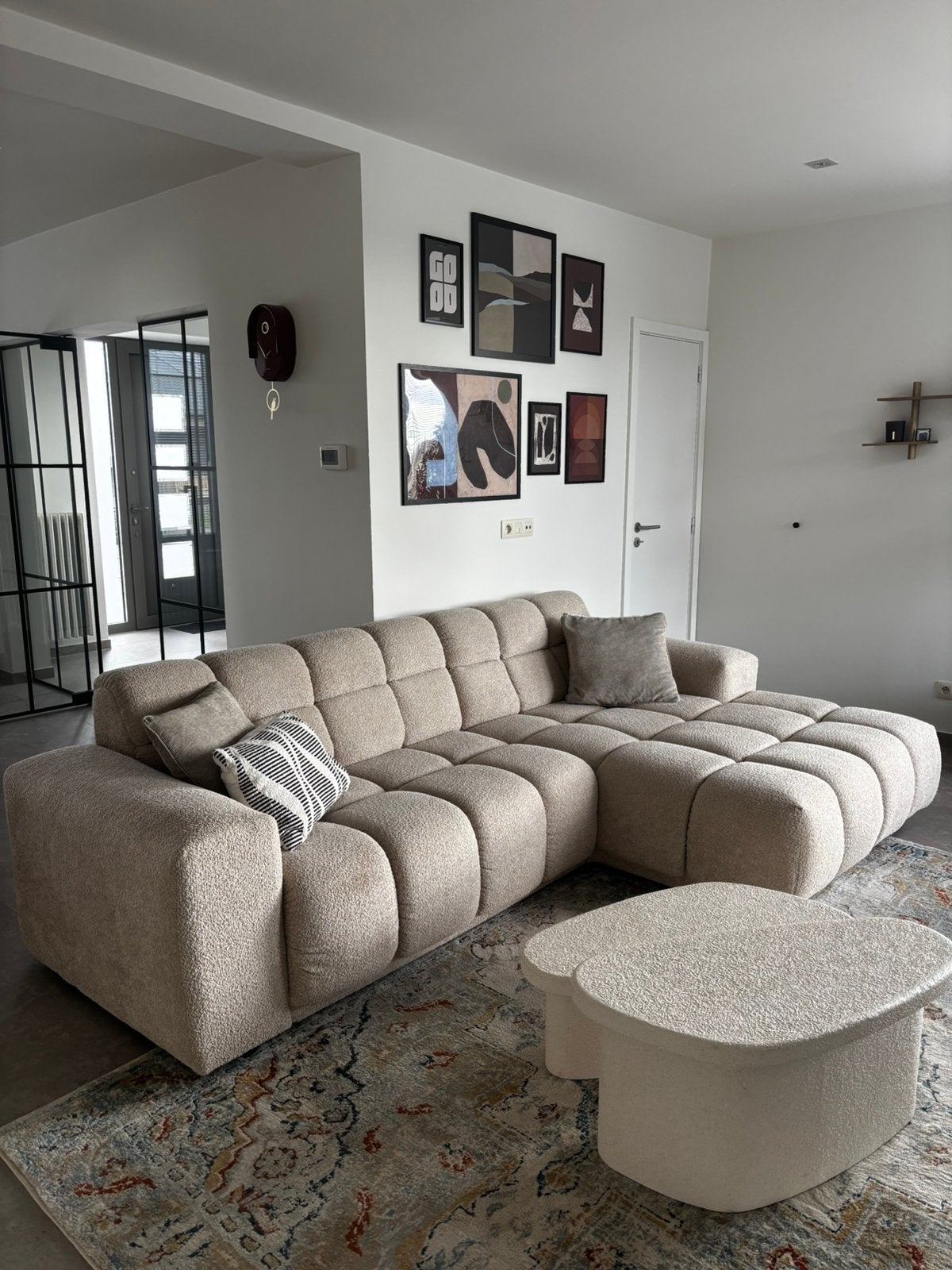 Moderne Hoekbank Bouclé Stof - Zo goed als nieuw, Ophalen, Zo goed als nieuw, Stof