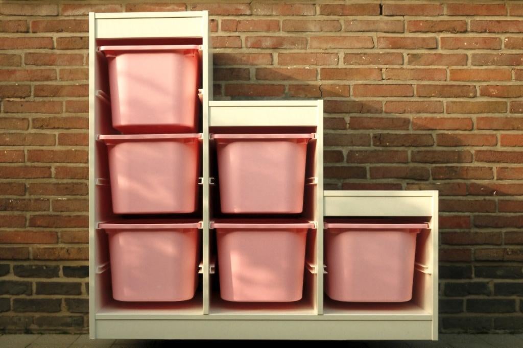 TROFAST Opbergcombinatie met roze bakken, 99x44x94 cm, Ophalen, 5 laden of meer, 50 tot 100 cm, Zo goed als nieuw