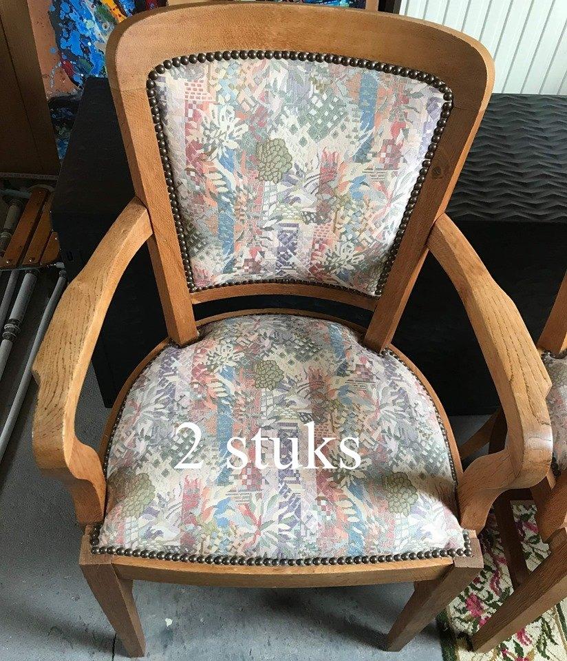 Vintage houten fauteuils set van 2, Huis en Inrichting, Fauteuils, Gebruikt, Hout, Ophalen
