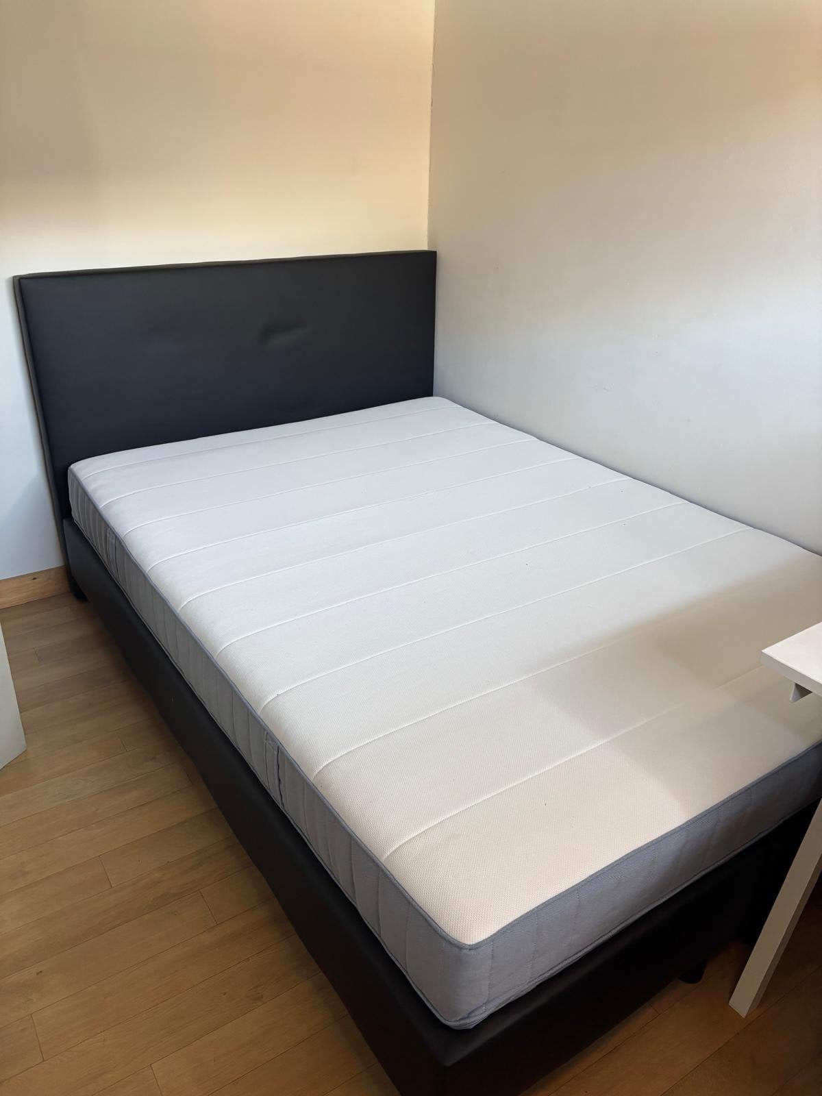Boxspring met hoofdbord 140cm x 200cm, Ophalen, Zwart, Tweepersoons, 140 cm