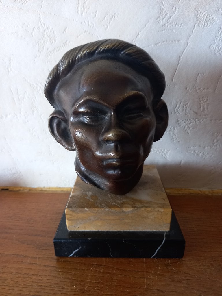 Tête en bronze vers 1900. Socle en marbre., Verzenden, Brons