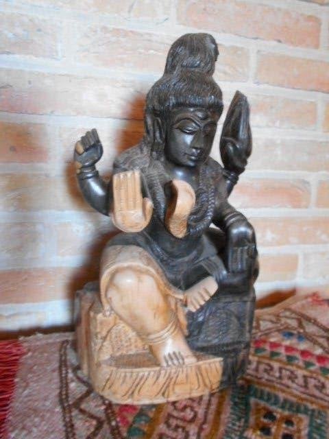 Statue indienne, faite main, Shiva ?, Antiquités & Art, Art | Art non-occidental, Fait main, Sculpture, Enlèvement ou Envoi, Bois