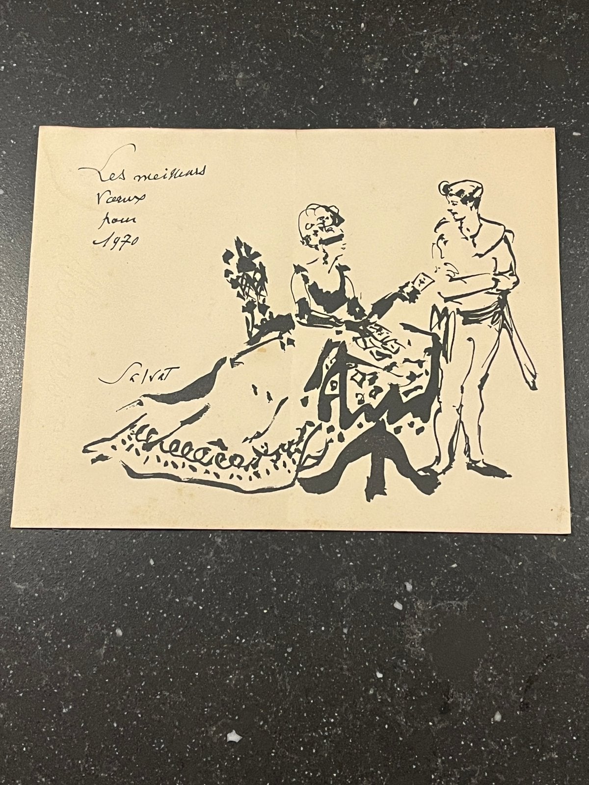 Carte de Nouvel An originale de l'artiste Salvat (1892-1974), Enlèvement ou Envoi, Gravure, Comme neuf, Autres sujets/thèmes