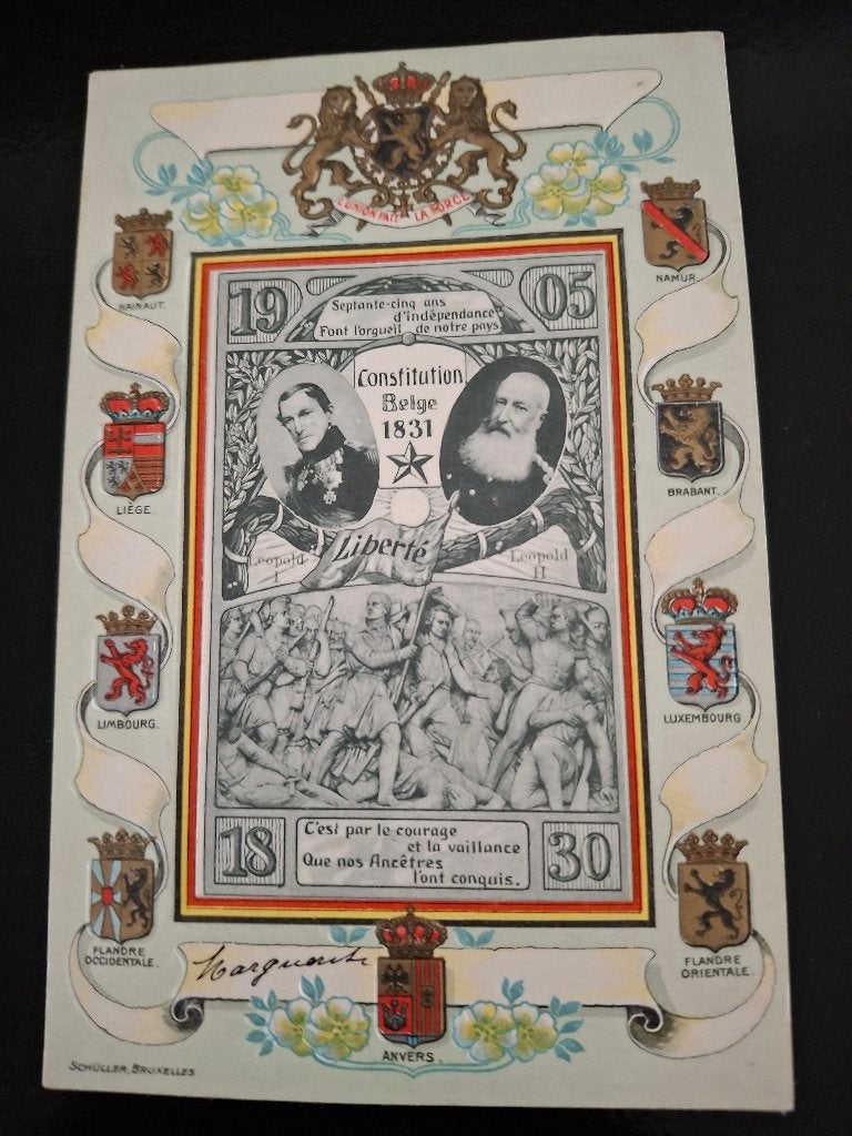 speciale postkaart 75 jaar Belgie, Verzamelen, Verzenden, Gebruikt, Kaart, Foto of Prent