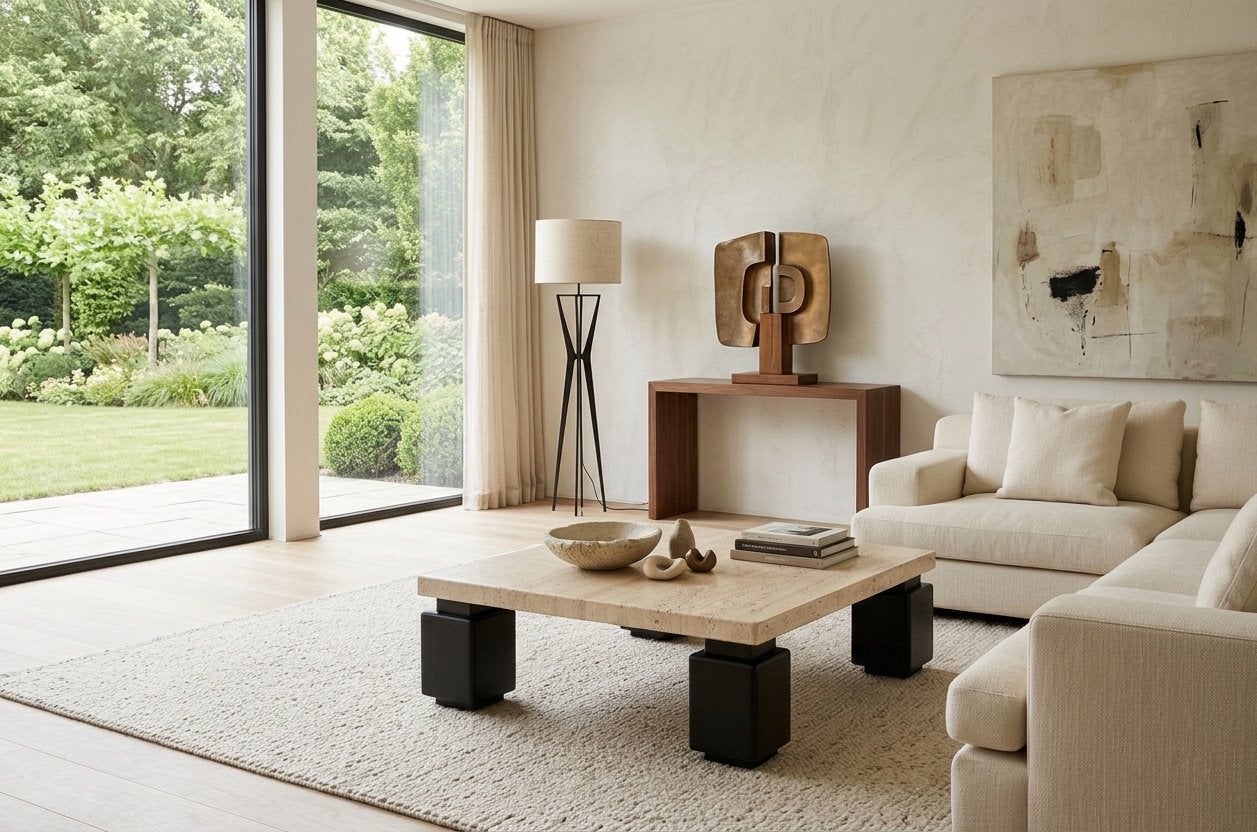 Travertine Coffee Table, Maison & Meubles, Enlèvement, Comme neuf, Carré, Chêne