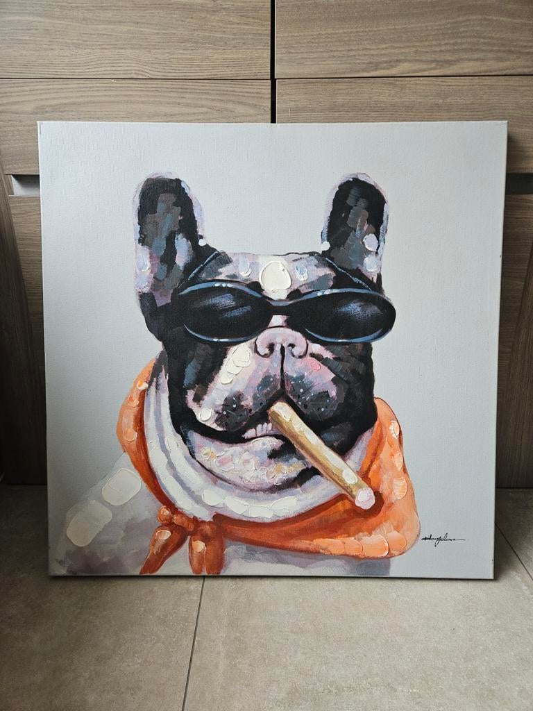 Schilderij van franse bulldog 80x80, Ophalen