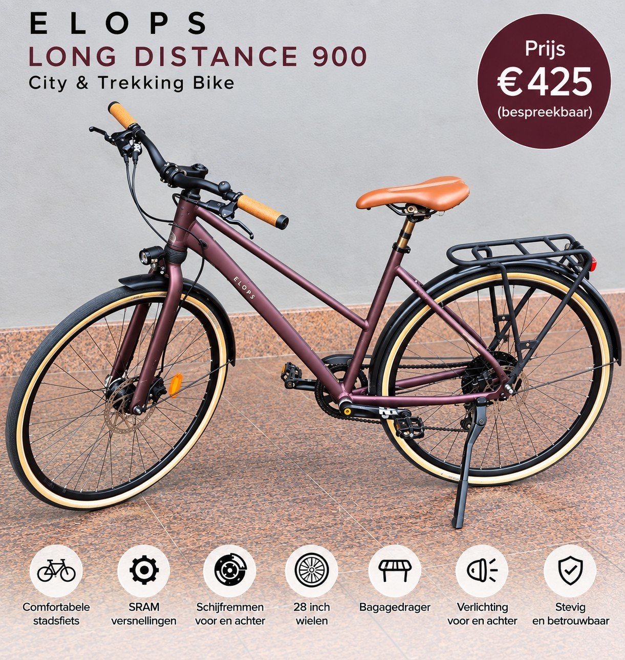 Elops Long Distance 900 — Vélo de ville/vélo de randonnée, Vélos & Vélomoteurs, Enlèvement, Vitesses