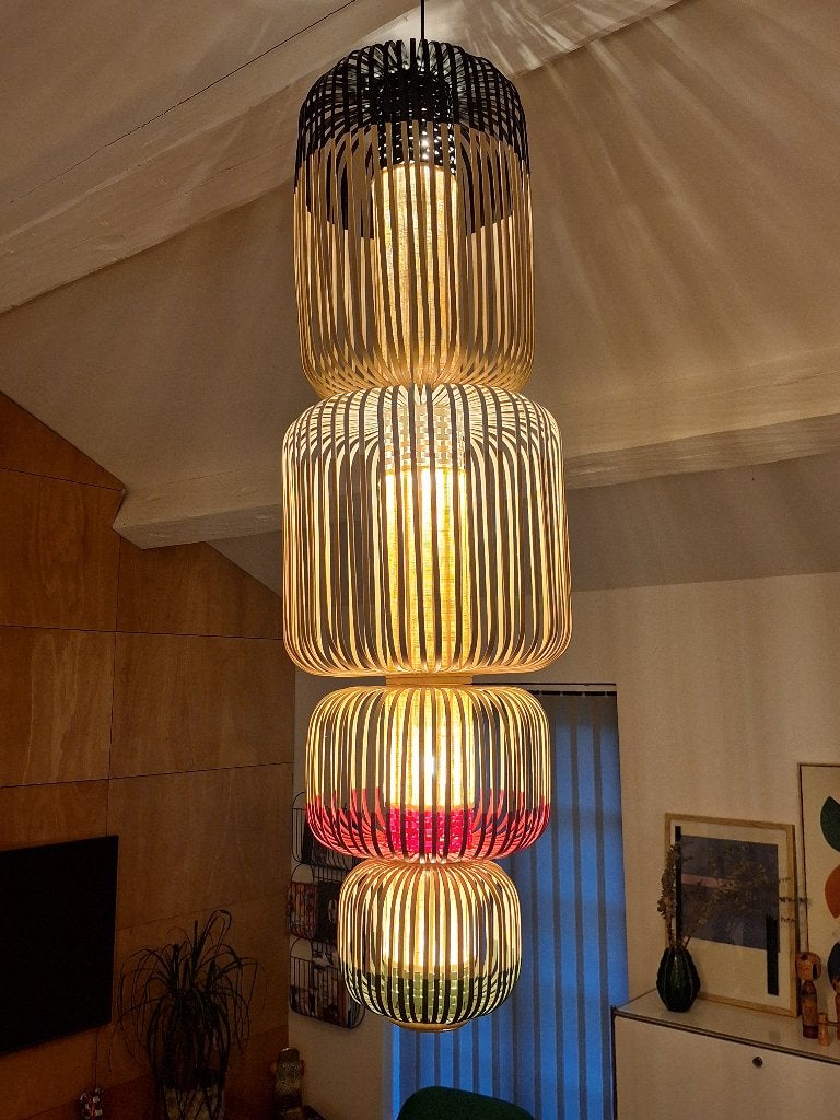 Suspension Forestier Bamboo Totem  4 flammes, Ophalen, Japandi, Gebruikt, E27 (groot)