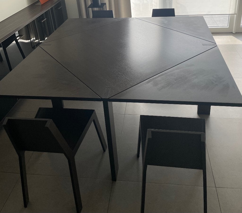 Design tafel uitklapbaar167cm met 4 exclusieve stoelen, Huis en Inrichting, Ophalen, Modern design, Zo goed als nieuw, Vijf personen of meer
