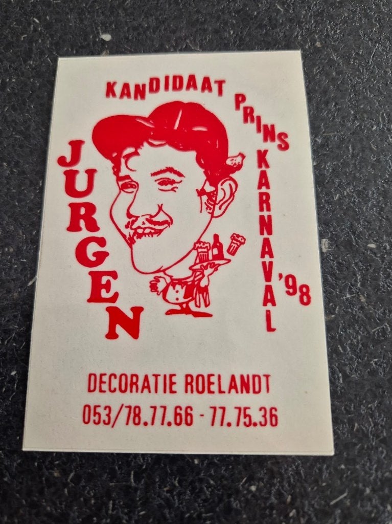 Carnaval Aalst sticker Kandidaat prins karnaval Jurgen 1998, Verzamelen, Ophalen of Verzenden