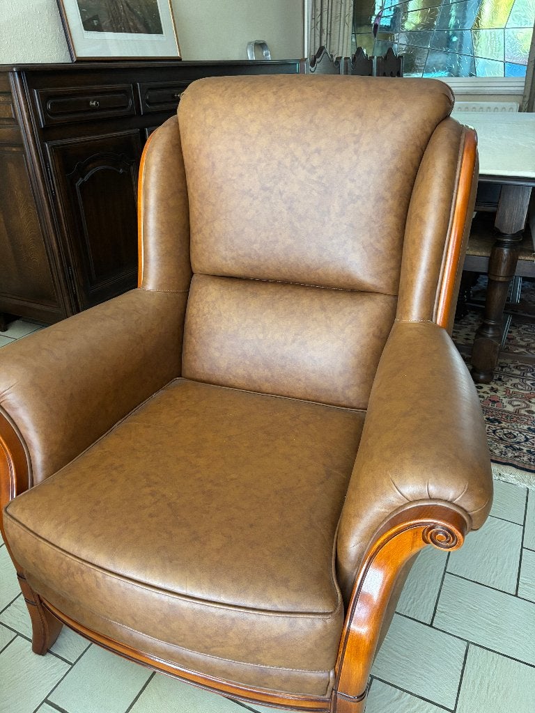 klassieke lederen salon, Maison & Meubles, Canapés | Salons, Comme neuf, Banc droit, Moins de 150 cm, 75 à 100 cm, Bois, Cuir