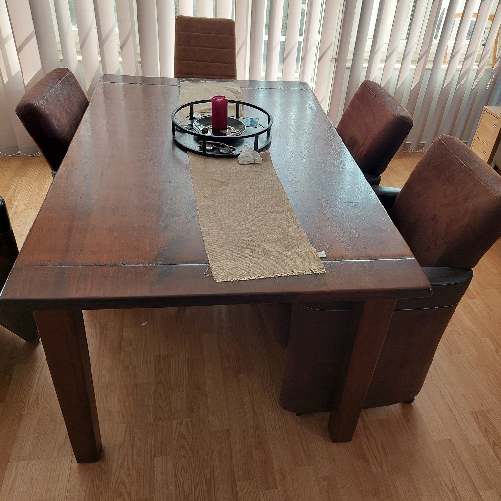 Eettafel + stoelen, Huis en Inrichting, Eikenhout, 50 tot 100 cm, Zo goed als nieuw, Vijf personen of meer
