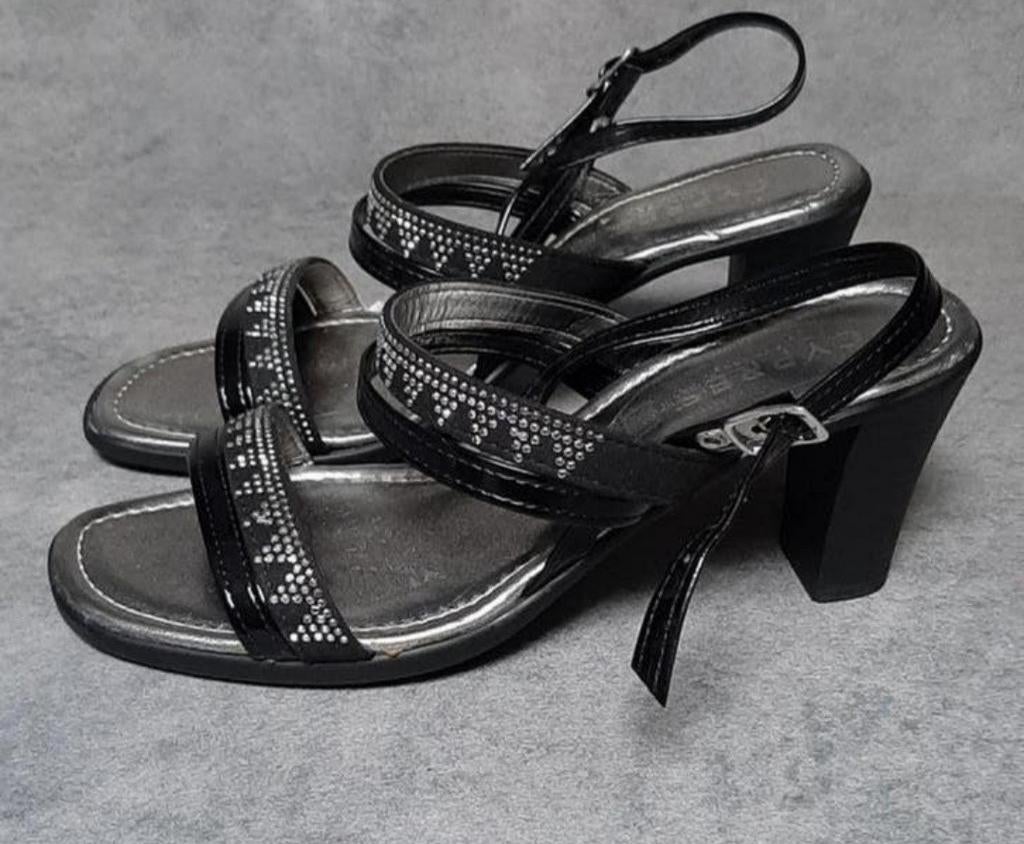 Cypres/ Sandalen met hak/ Maat 37, Zwart, Cypres, Ophalen of Verzenden, Zo goed als nieuw
