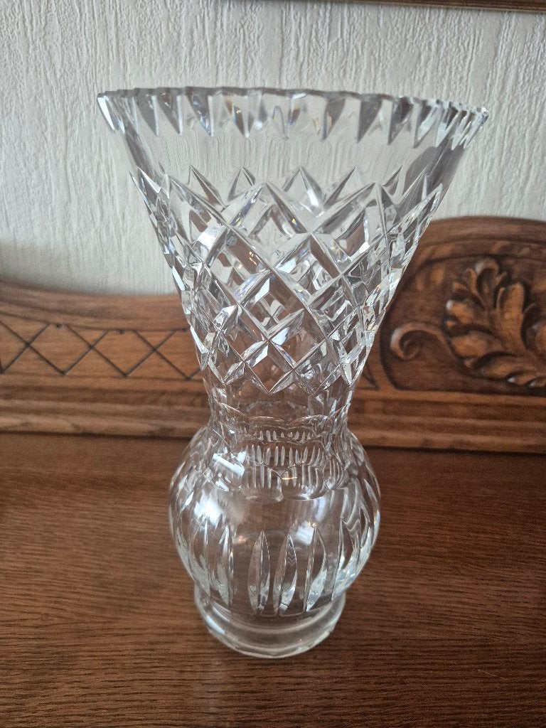 vintage zwaar geslepen bloemenvaas, Enlèvement, Comme neuf, Verre, Moins de 50 cm