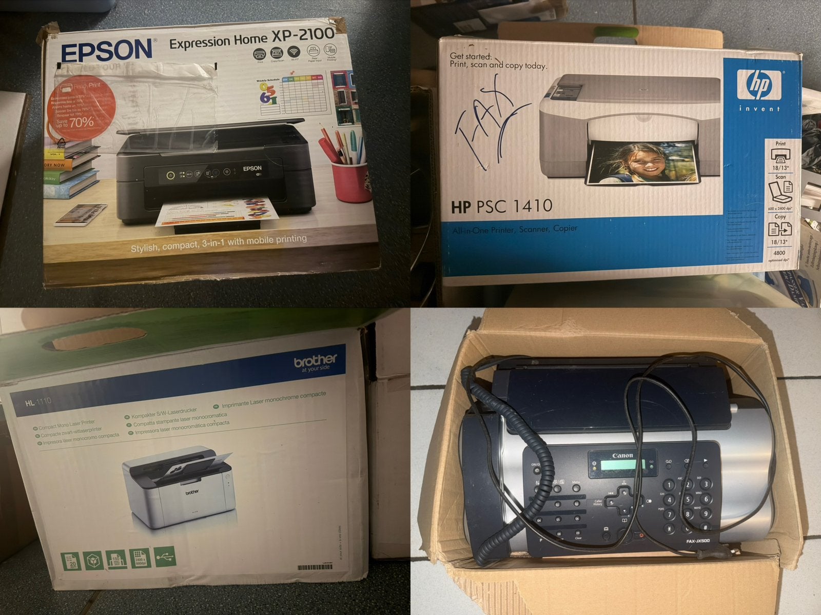 Trois imprimantes et un fax usagés, Autres technologies, Fax, Imprimante, Enlèvement