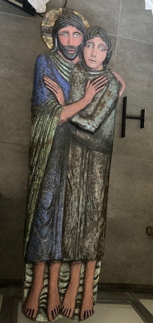 Heel groot keramiek kunstwerk Jezus en Johannes (1m57cm), Antiquités & Art, Enlèvement