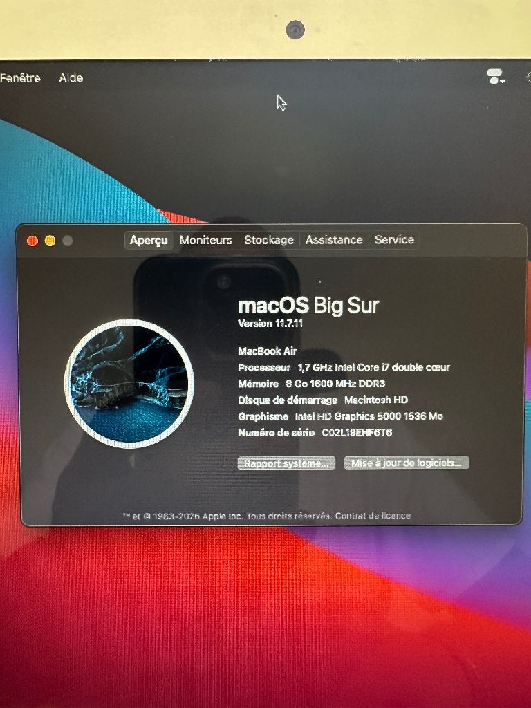 MacBook Air 13" A1466 — SSD van 500 GB — macOS Big Sur, Computers en Software, Apple Macbooks, Gebruikt, 13 inch, Ophalen of Verzenden