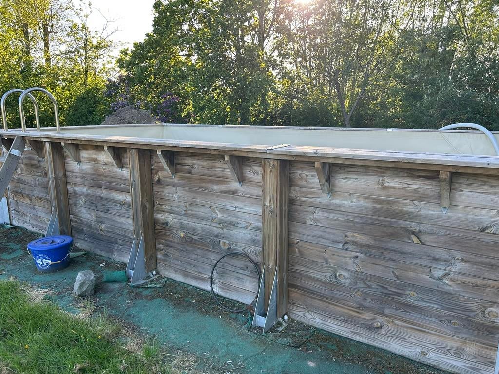 Houten opbouwzwembad: 6,5x3.5m+warmtepomp+zandfilter, Tuin en Terras, Gebruikt, Overige typen, 300 cm of meer, 400 cm of meer