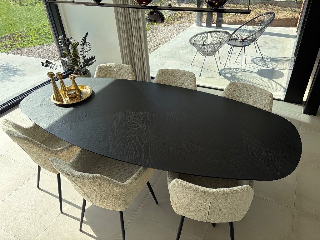 Zwart eiken fineer eettafel, Ophalen, 100 tot 150 cm, Eikenhout, 200 cm of meer
