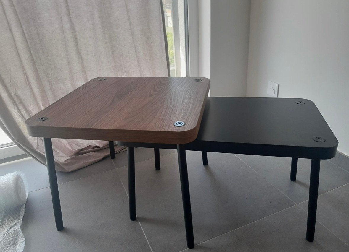 Set de 2 tables basses gigognes (noyer & noir, pieds métal), 50 à 100 cm, Comme neuf, Enlèvement, Moins de 50 cm