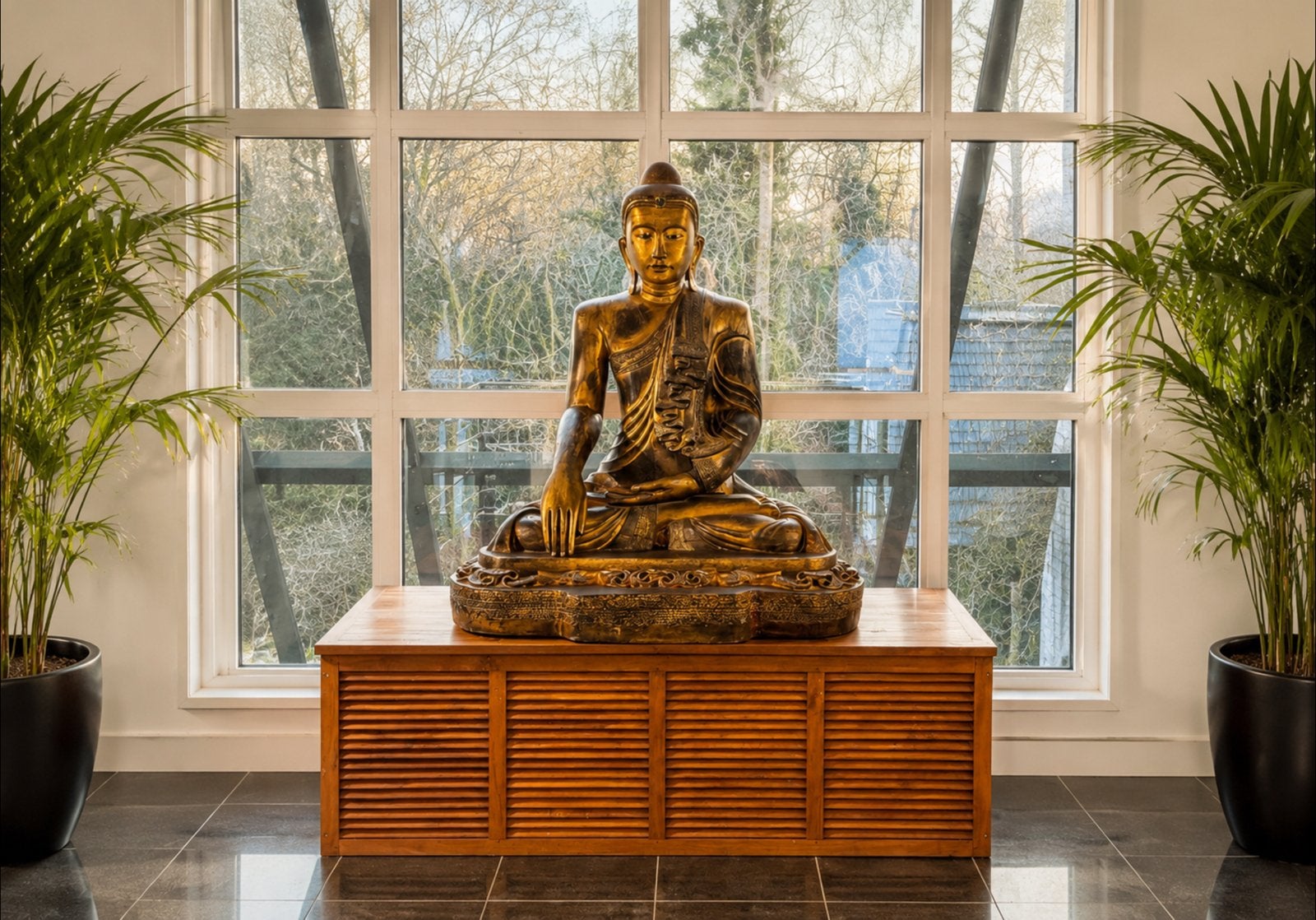 Grand Bouddha en bois 120 cm H, Bois, 1 mètre - 2 mètres, Asie, Fait main