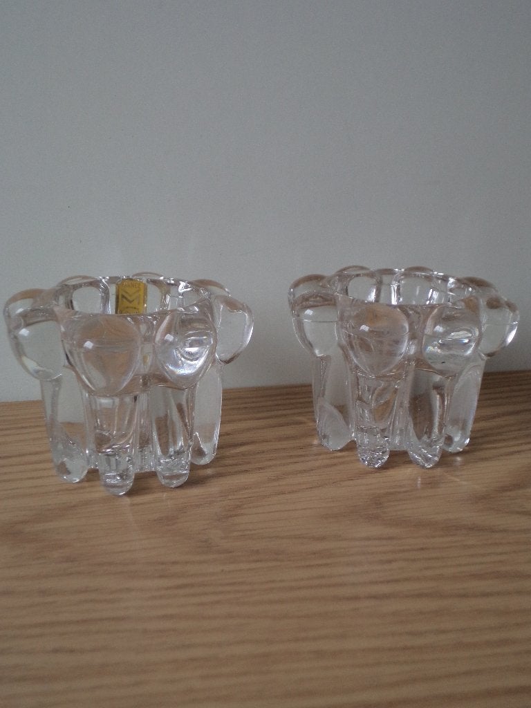 2 identieke brocant kaarshouders, glas, Antiek en Kunst, Ophalen