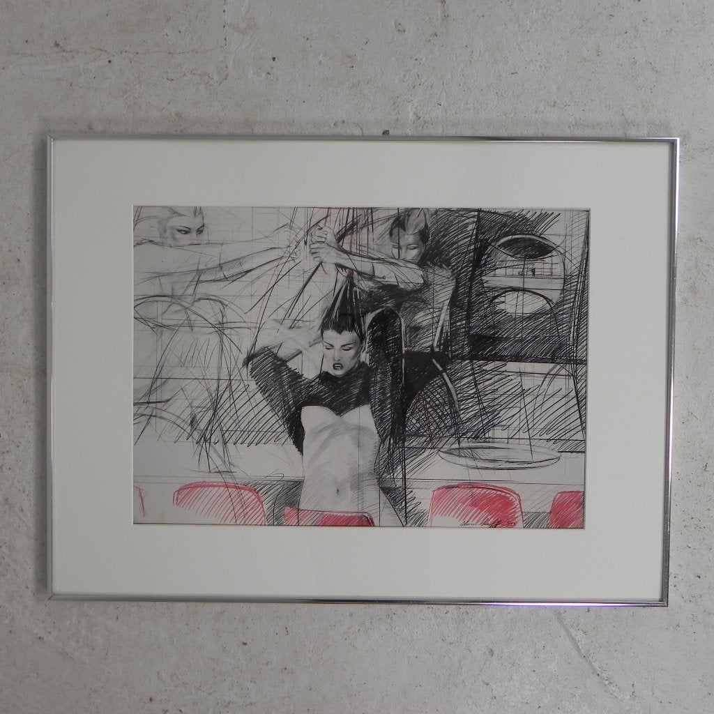 Poster Steven Scheffer Three waitresses red chairs, 1981, Ophalen of Verzenden