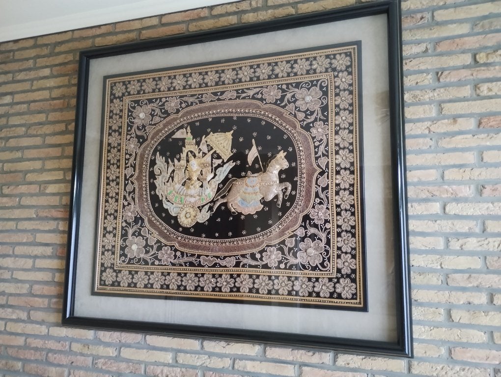 Vintage wand tapijt uit Birma, Ophalen