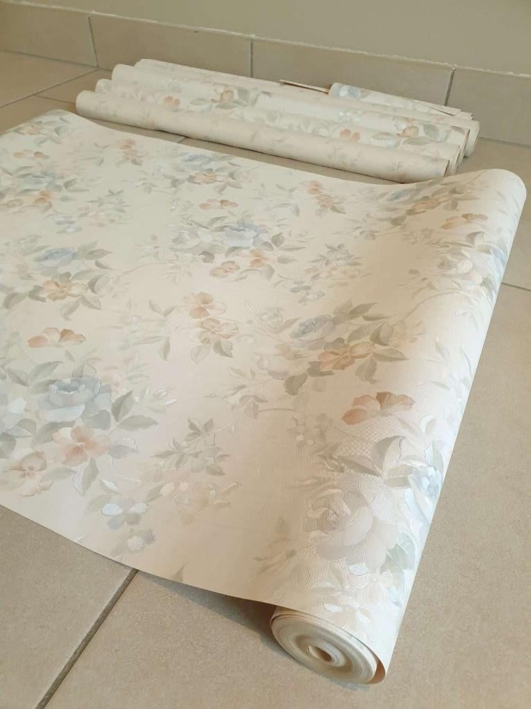 Vintage floral behangpapier 6 onvolledige rollen structuur, Ophalen, Blauw